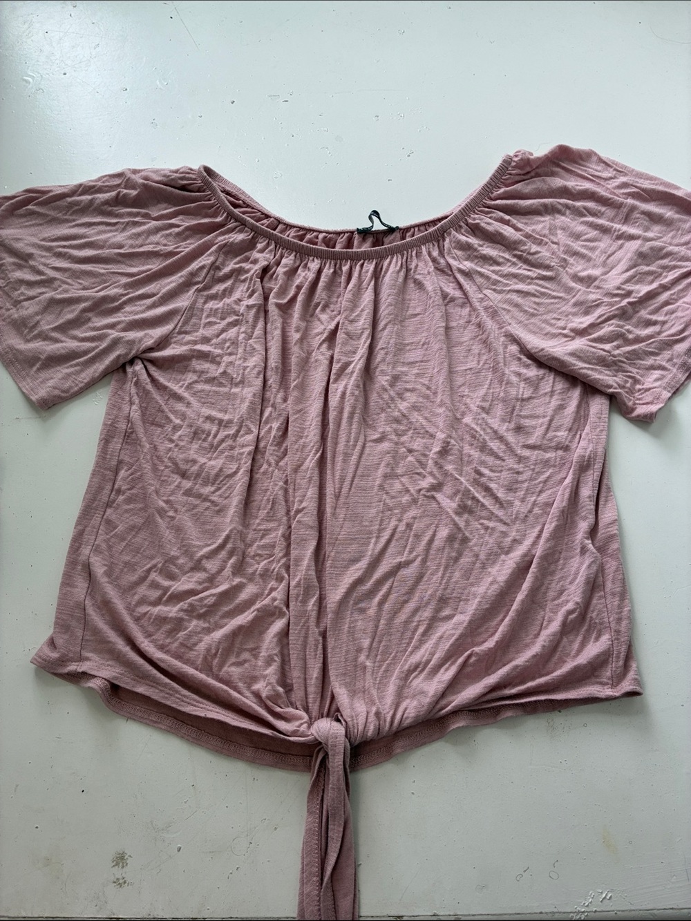 Kim & Cami Small Pink Puff Sleeve Off the Shoulder Front Knot Blouse